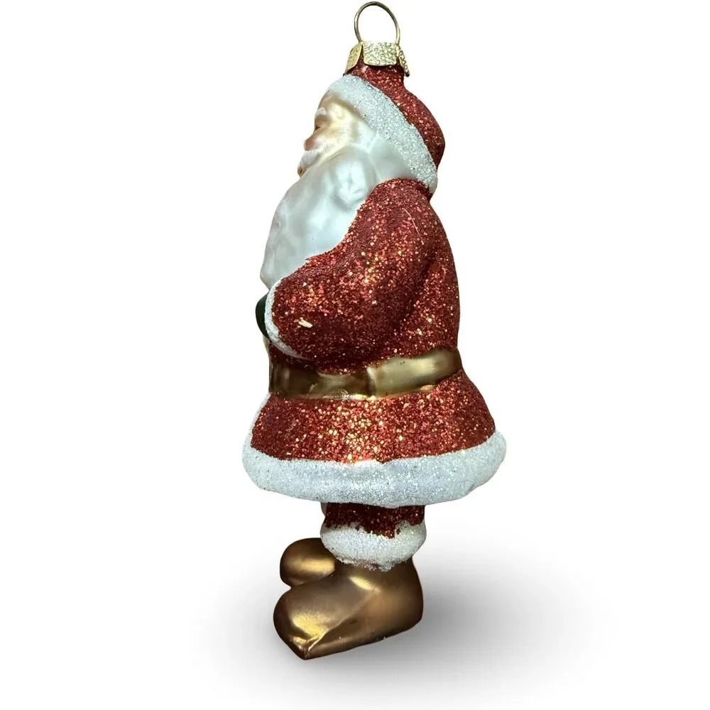 Hallmark‎ Santa Christmas Ornament Glass Hand Painted Red Glitter w/ Gingerbread